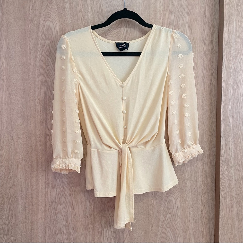 Fifty Street Yellow Chiffon Top with Button and Tie Front details